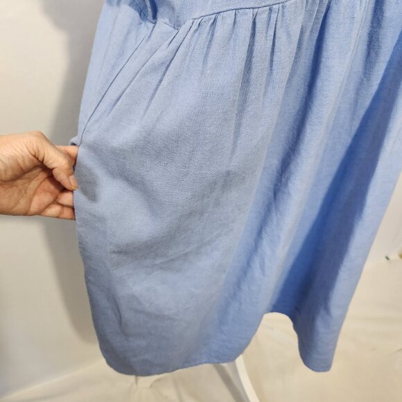 Briggs Ladies Size X-Large Blue Linen Blend V-Neck Pockets Pleated Dress Casual - Picture 6 of 16